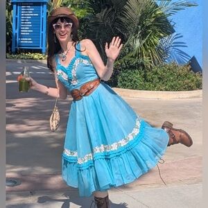 Vintage Handmade Blue Floral Women's Dress